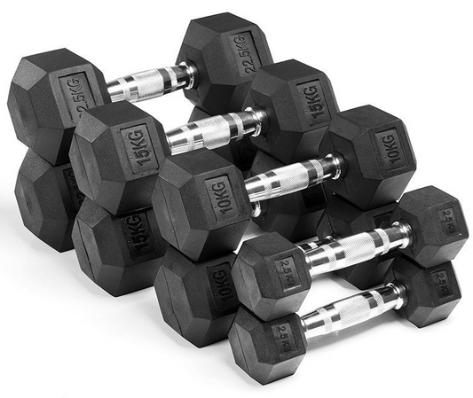 SET MANUBRI ESAGONALI DA 2.5KG A 20KG PALESTRA GYM IMPUGNATURA ANTISCIVOLO PESO FISSO