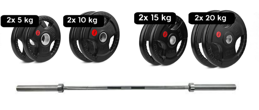 Set Dischi 100kg + Bilanciere Olimpico 50mm Portata fino a 340kg 220cm Palestra Gym Impugnatura Antiscivolo Peso Fisso