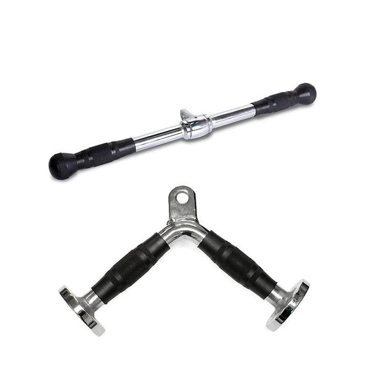 PULLEY MACHINE GRIPS SET - STRAIGHT BAR FOR TRICEPS LAT MACHINE - V-CURVED BAR FOR TRICEPS OR BICEPS BODYBUILDING
