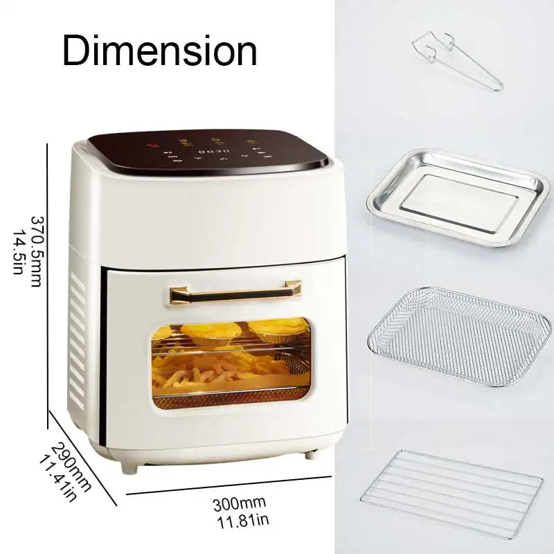 Friggitrice ad Aria 15L, 1400W con Display LCD Touch, Timer e Funzione Prenotazione, Rivestimento Antiaderente, Accessori Inclusi e Spegnimento di Sicurezza