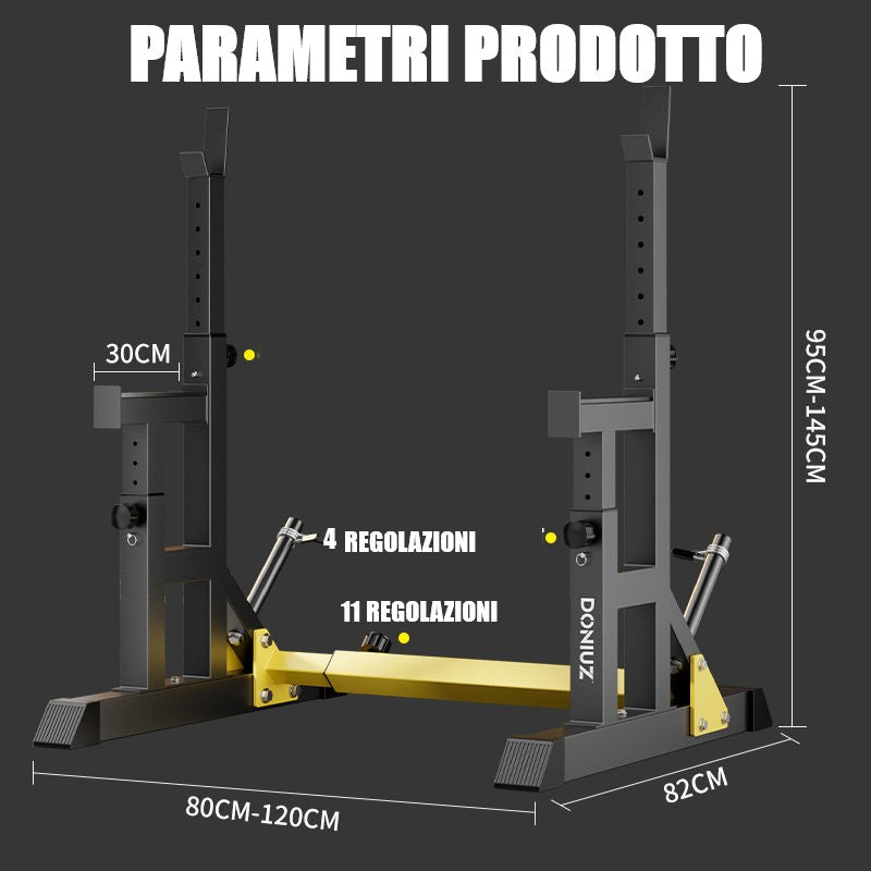 Rack Palestra Regolabile con Porta Dischi Per PANCA - SQUAT - MILITARY PRESS FINO A 200KG SUPPORTATI.