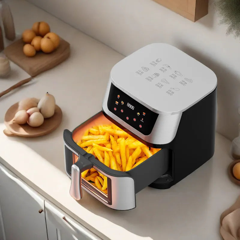 Friggitrice ad Aria 10L, 1400W con Display LCD Touch, Timer e Prenotazione, Rivestimento Antiaderente, Accessori Inclusi e Protezione Alta Temperatura