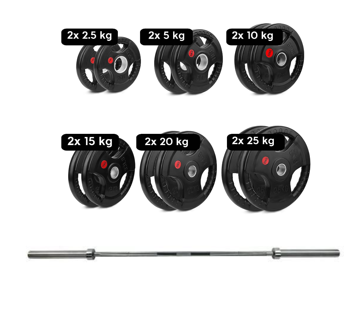 Set Dischi 155kg + Bilanciere Olimpico 50mm Portata fino a 340kg 220cm Palestra Gym Impugnatura Antiscivolo Peso Fisso